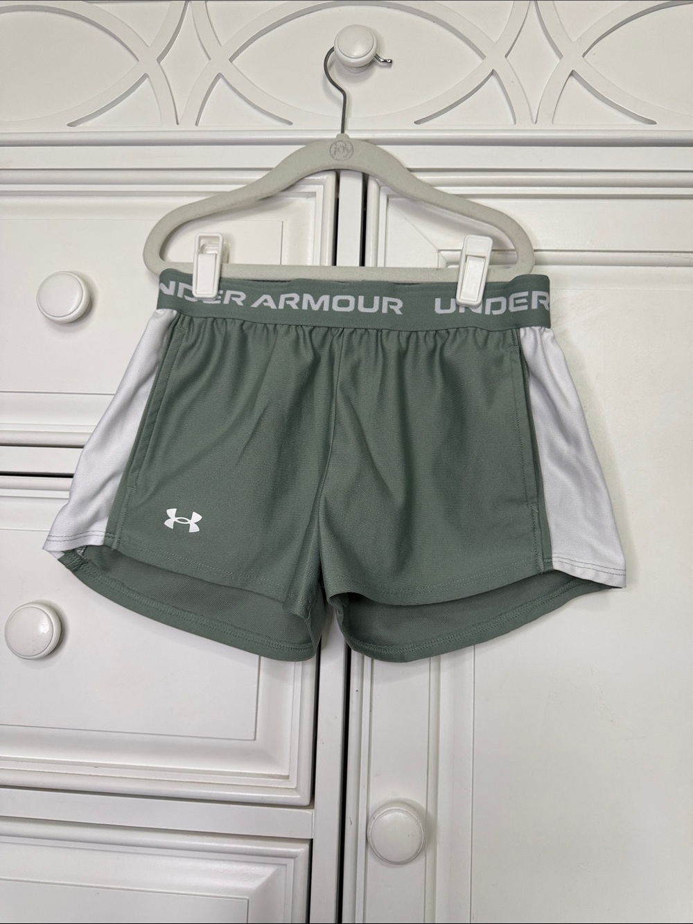 Under Armour Sage Green and White Girls' Athletic Shorts